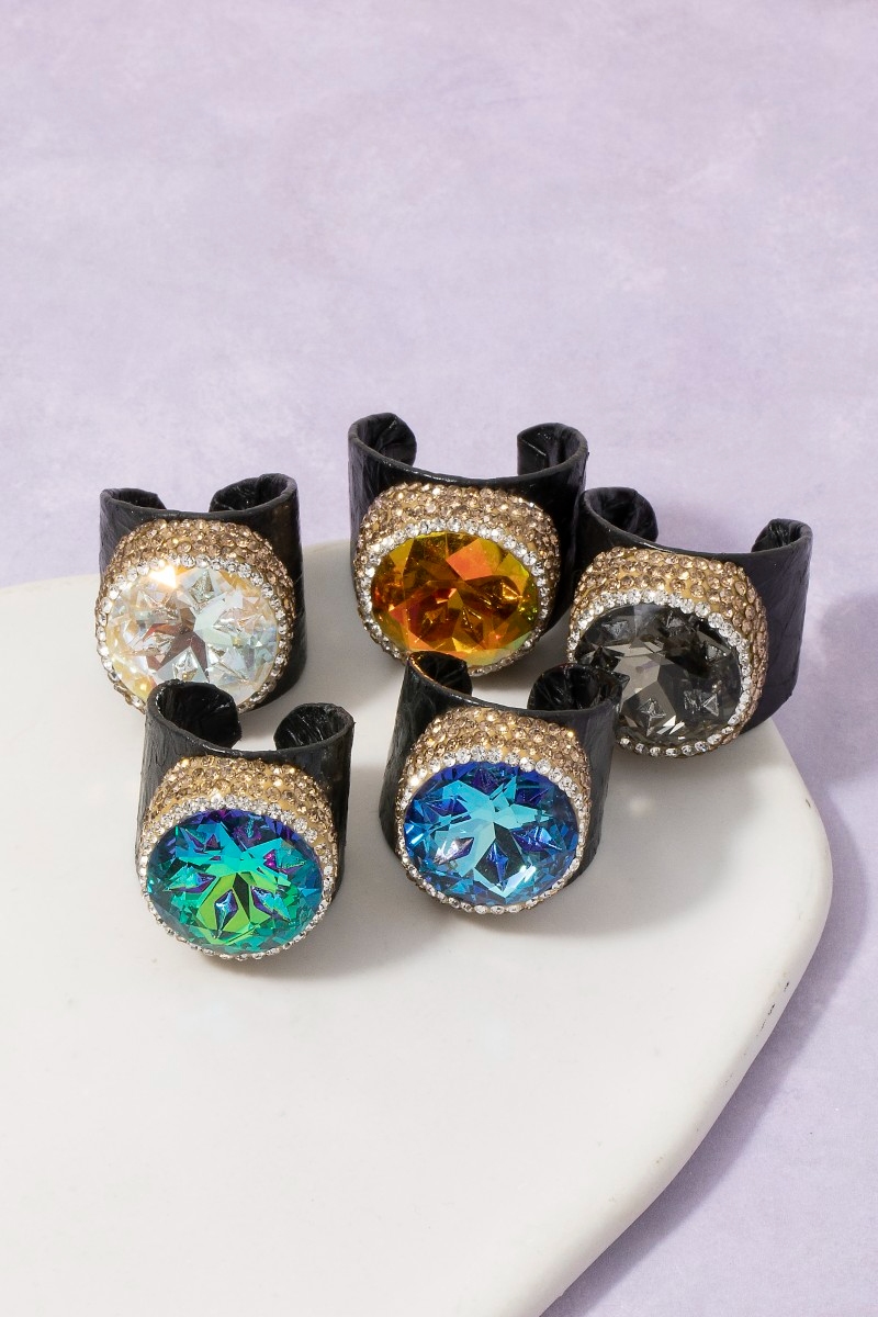 Pave Colorful Faceted Glass Crystal Statement Ring