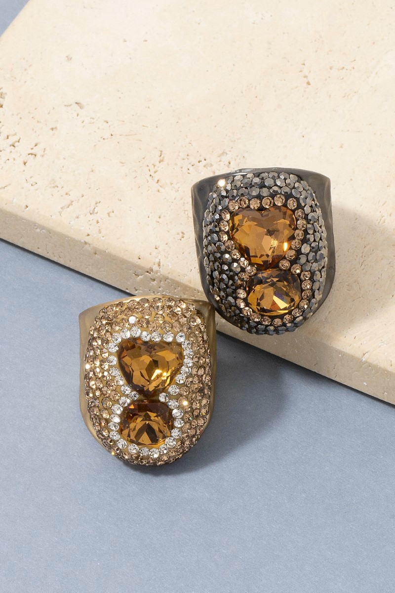 Faceted Double Crystal Pave Statement Ring