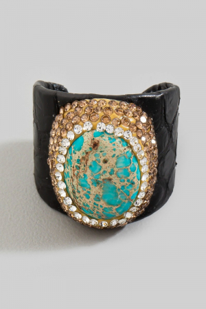Pave Emperor Jasper Stone With Leather Band Ring
