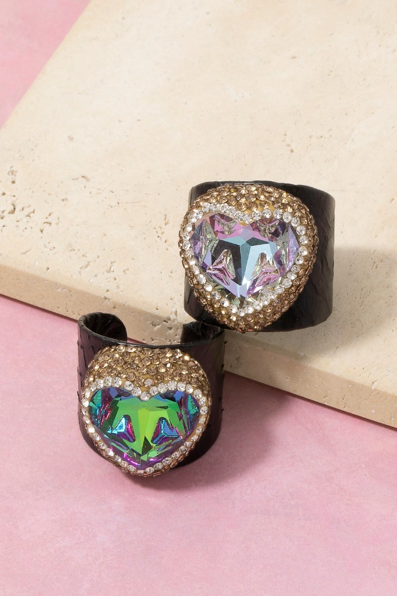 Faceted Crystal Heart Pave Statement Ring