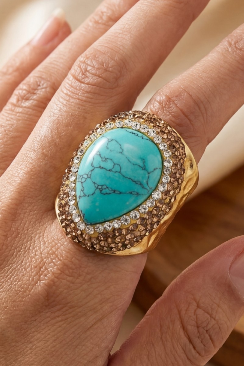 Pave Turquoise Stone Pave Gold Statement Ring