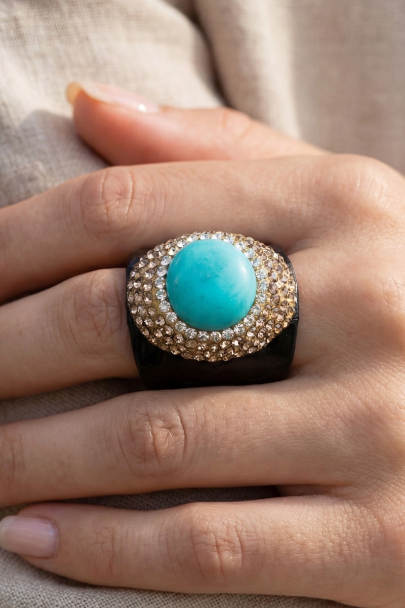 Leather Band Turquoise Stone Statement Ring