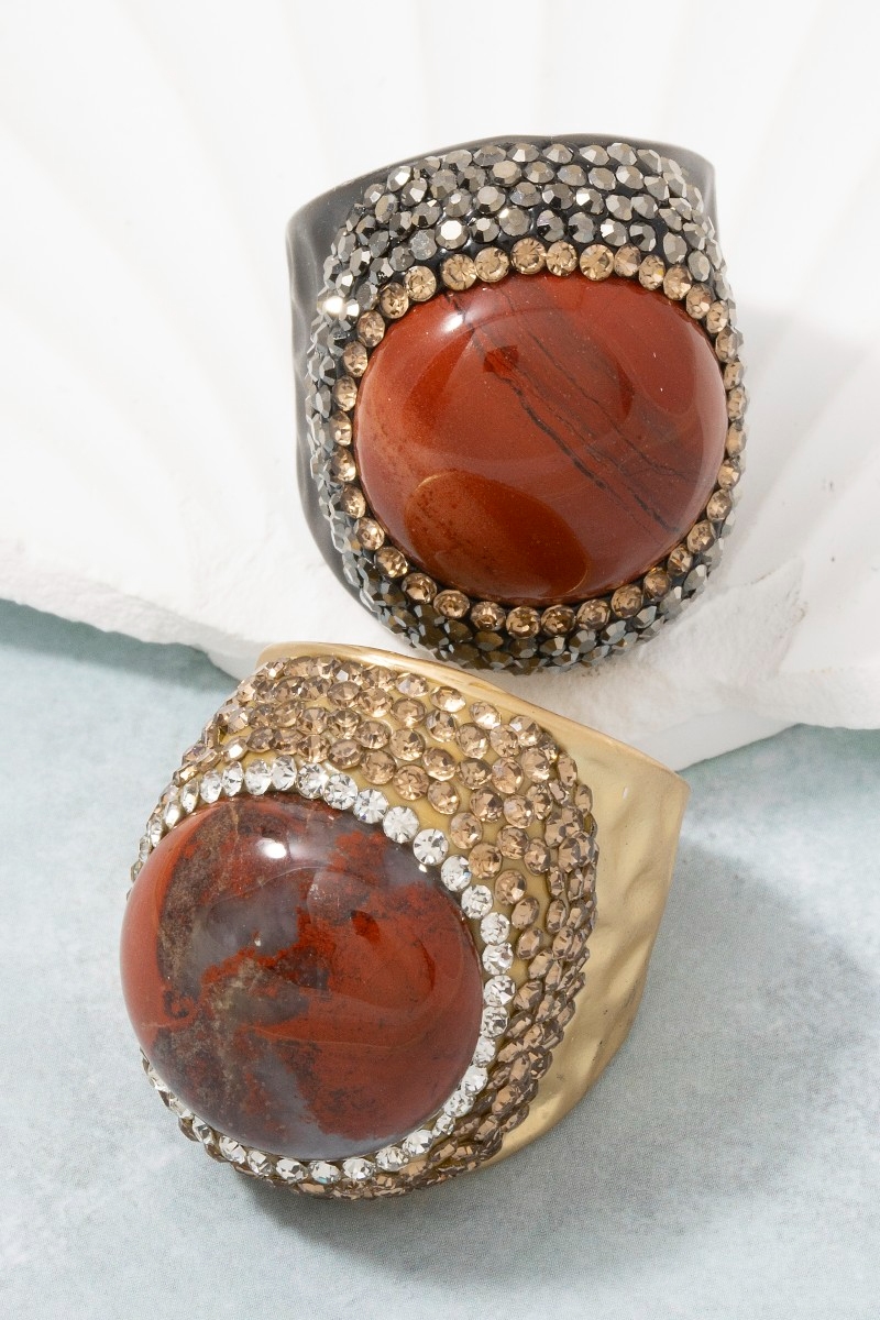 Red Jasper Stone Pave Statement Ring
