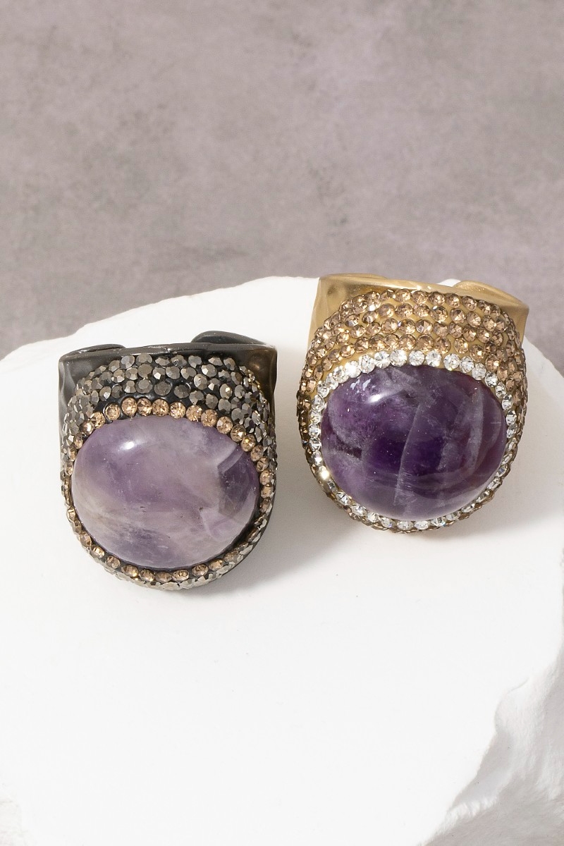 Amethyst Stone Pave Statement Ring