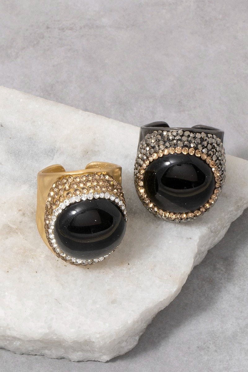 Round Onyx Stone Pave Statement Ring