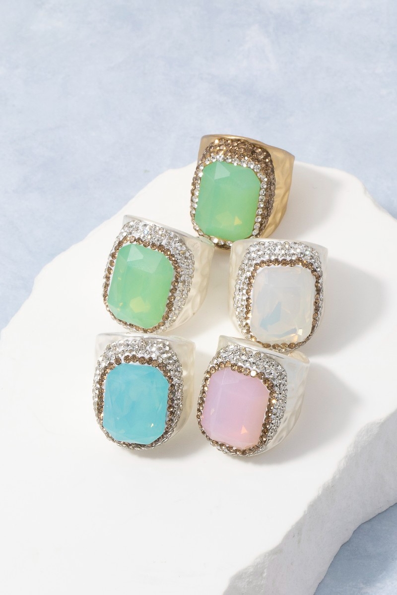 Faceted Opal Stone Pave Statement Ring