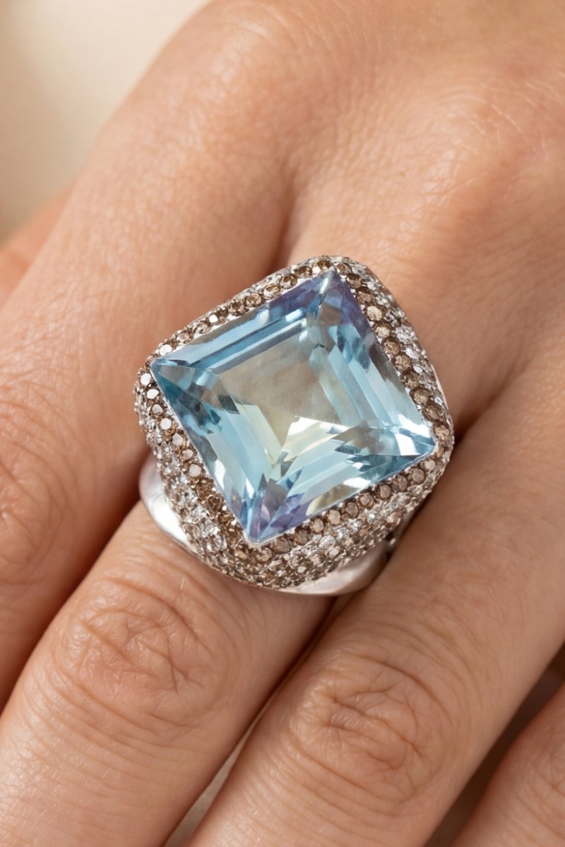 Square Crystal Stone Pave Statement Ring