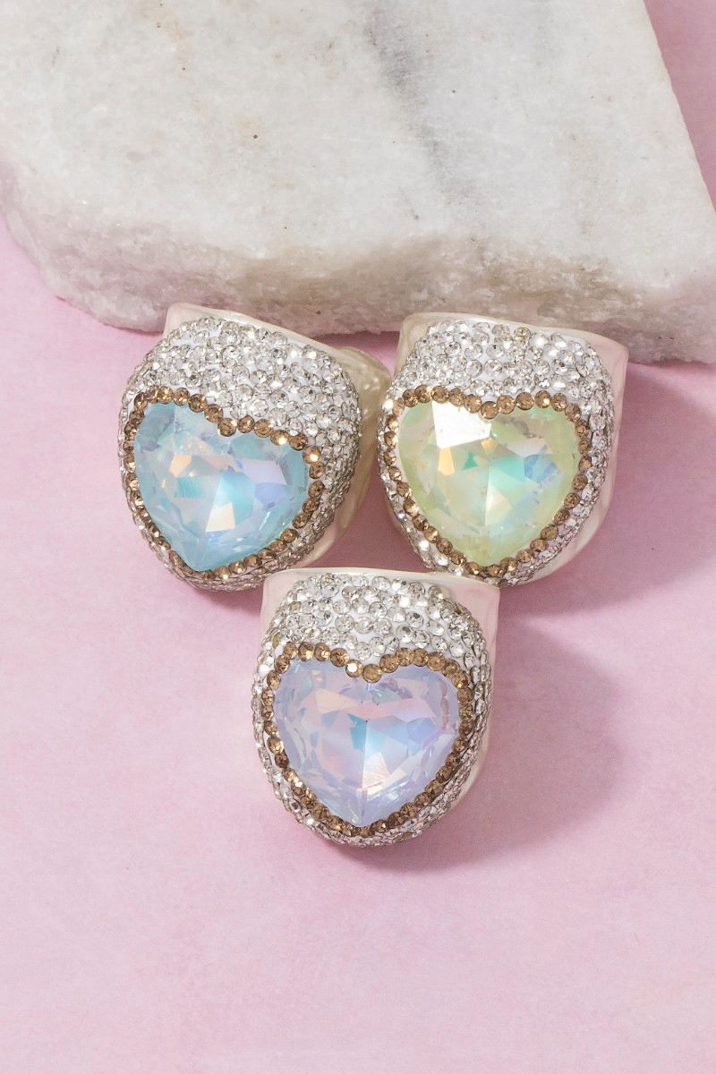 Faceted Crystal Heart Pave Statement Ring