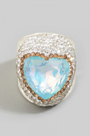 Faceted Crystal Heart Pave Statement Ring