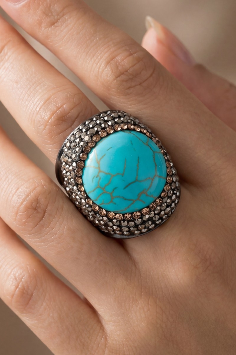 Turquoise Stone Pave Statement Ring