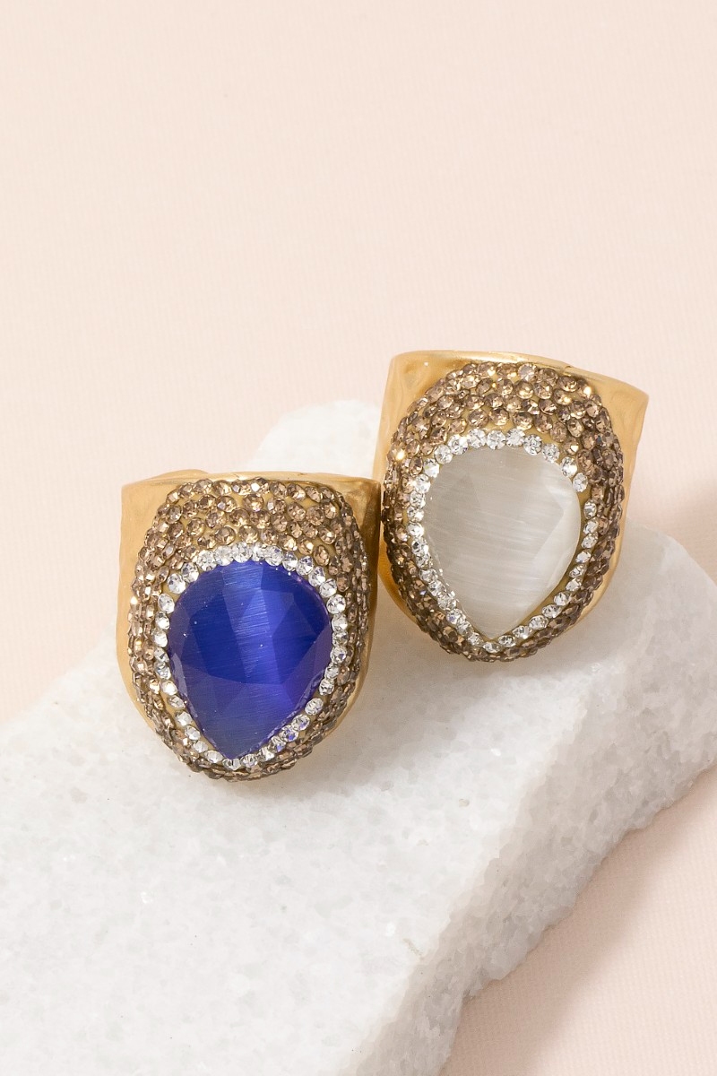 Pave Cymophane Stone Statement Ring