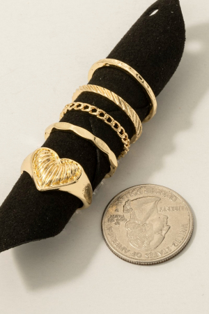 5Pc Chains And Heart Signet Band Rings Set