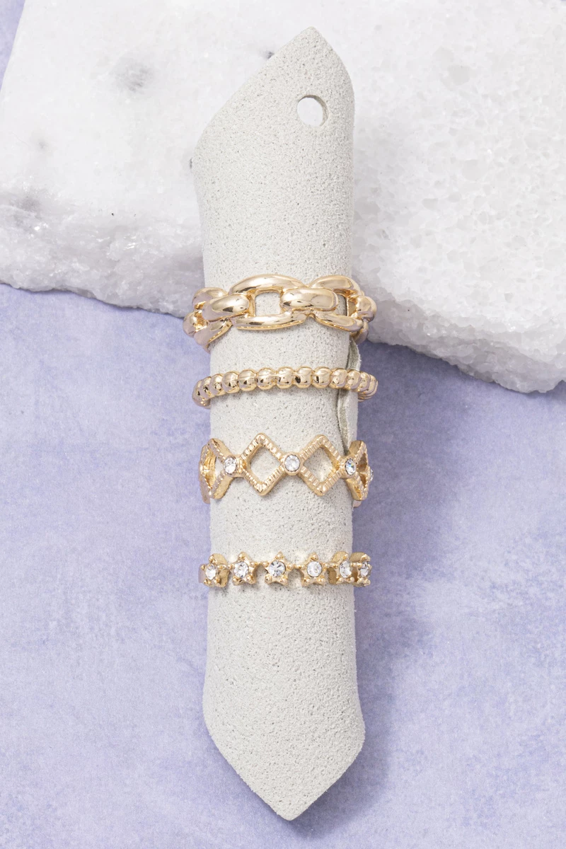Dainty Chain Link Star Cz Ring Set