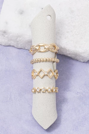 Dainty Chain Link Star Cz Ring Set