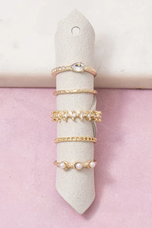 Dainty Teardrop Cz Pearl Ring Set