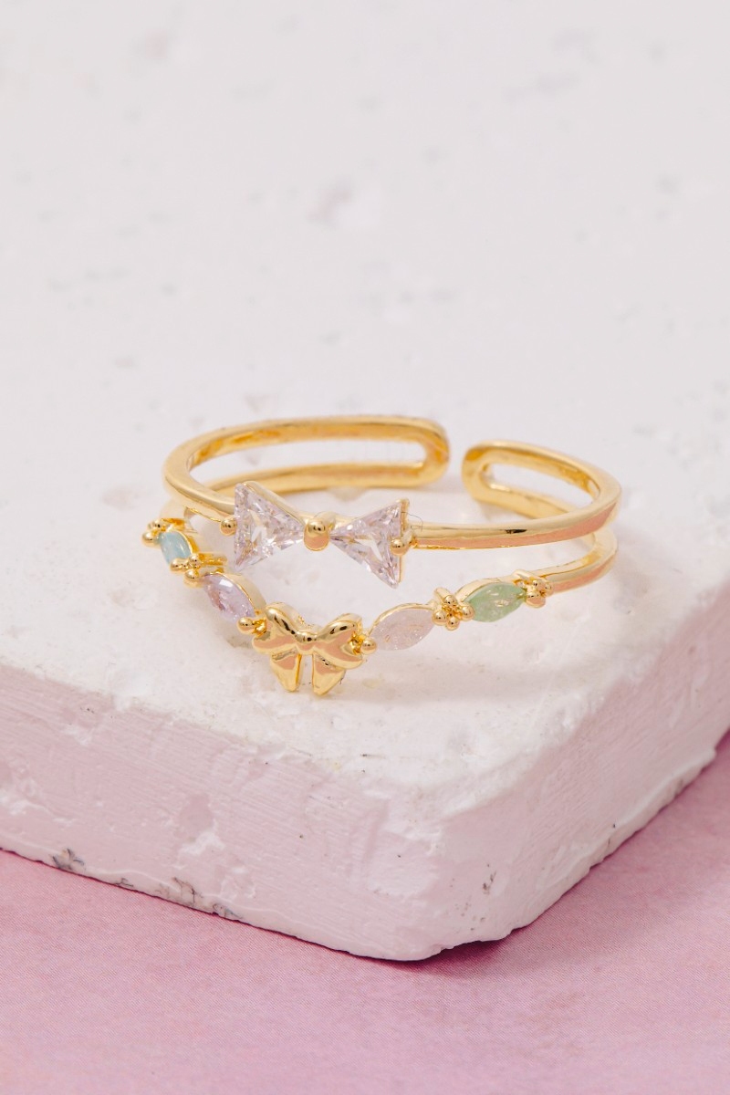 Gold Dipped Cz Bow Ring