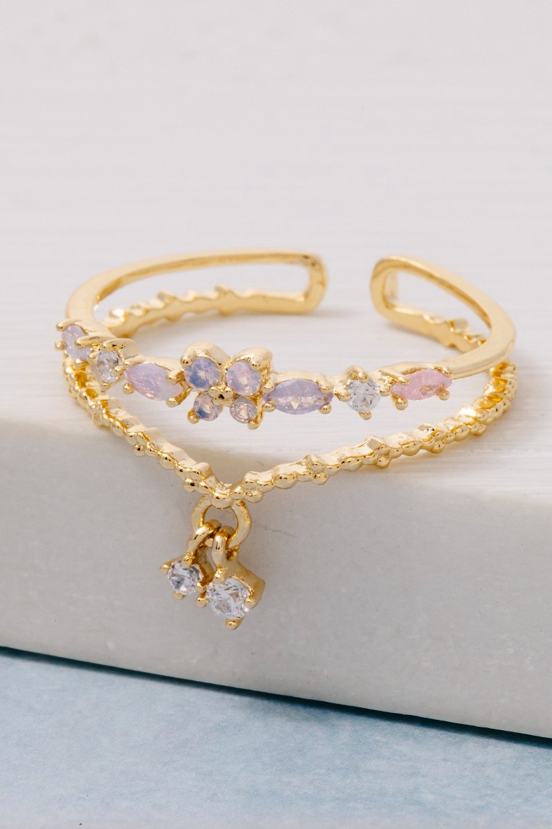 Gold Dipped Cz Butterfly Double Band Ring