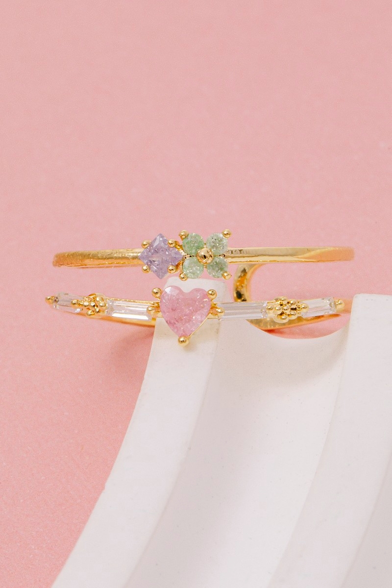 Gold Dipped Cz Heart And Flower Ring