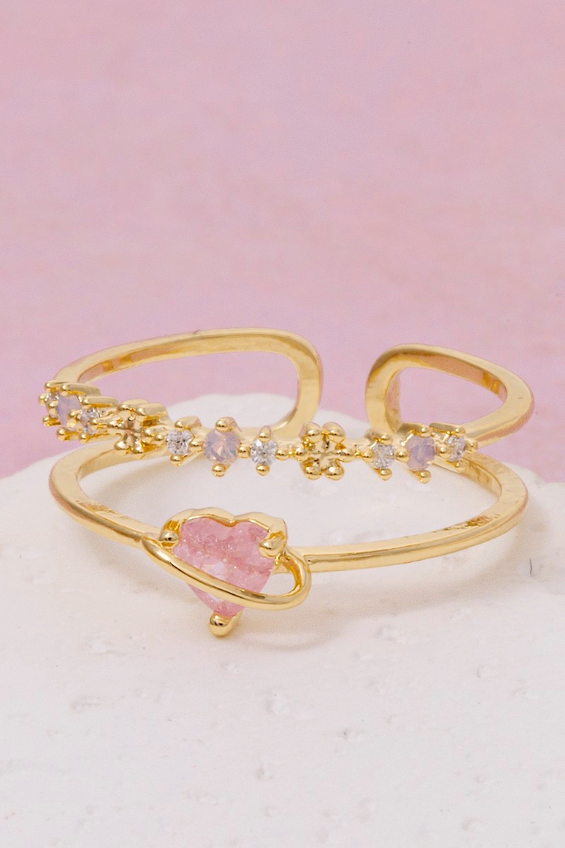 Gold Dipped Two Row Cz Heart Ring