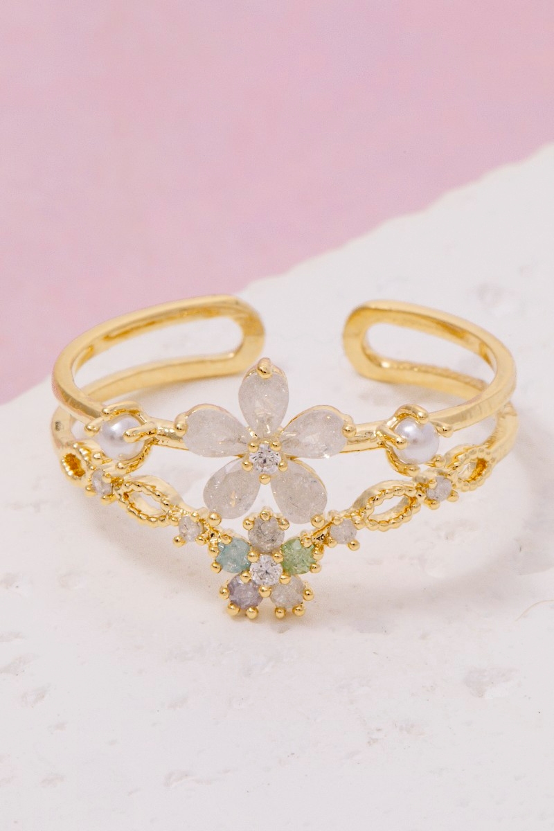 Gold Dipped Flower Cz Ring