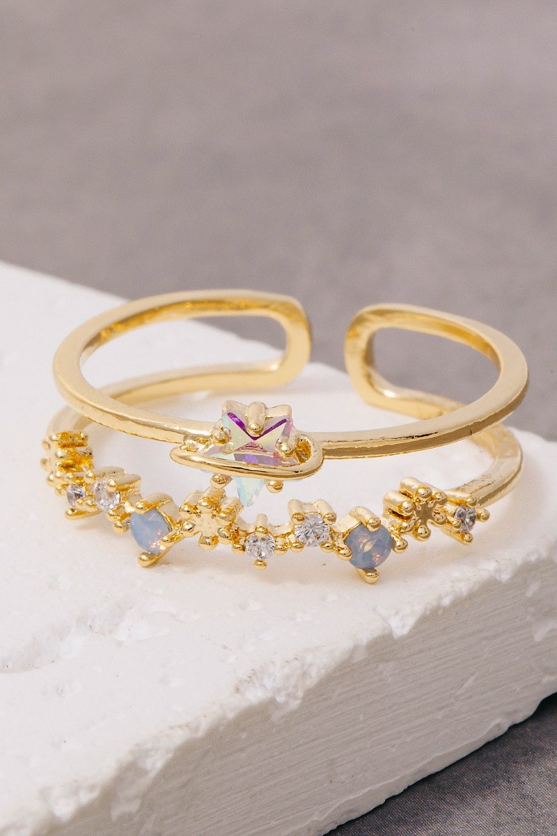 Gold Dipped Cz Star Double Row Ring