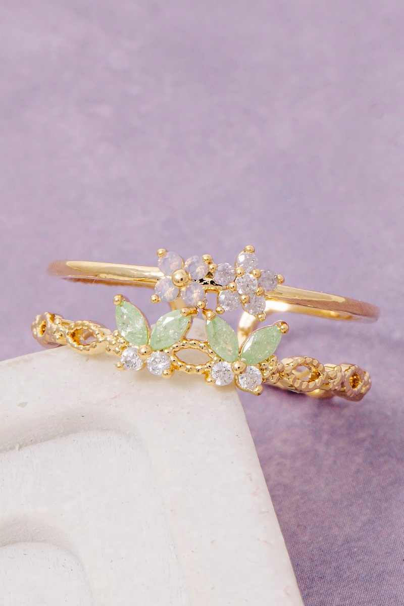 Gold Dipped Cz Butterfly And Flower Ring