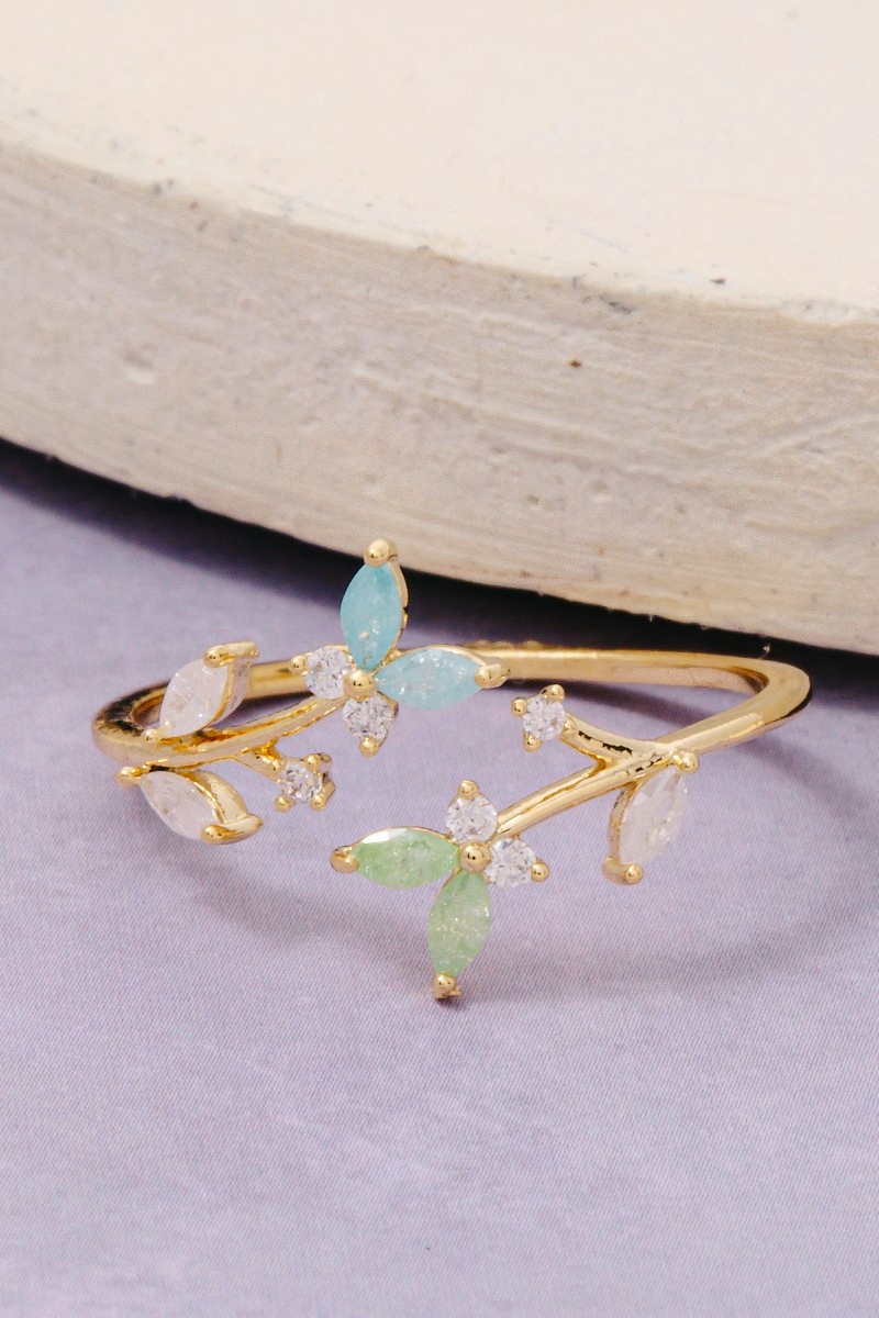 Gold Dipped Cz Butterfly Twist Open Ring