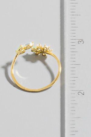 Gold Dipped Cz Flower Leaf Open Ring
