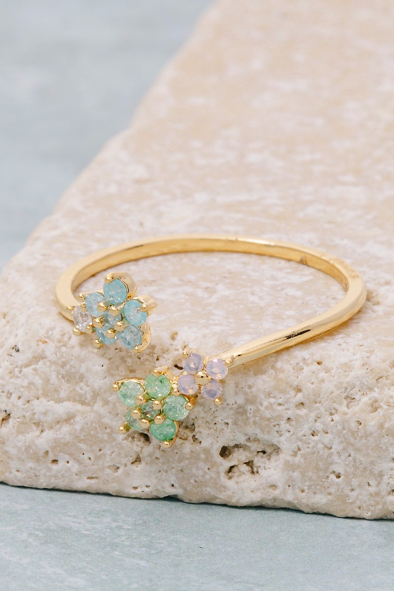Gold Dipped Cz Flower Open Ring