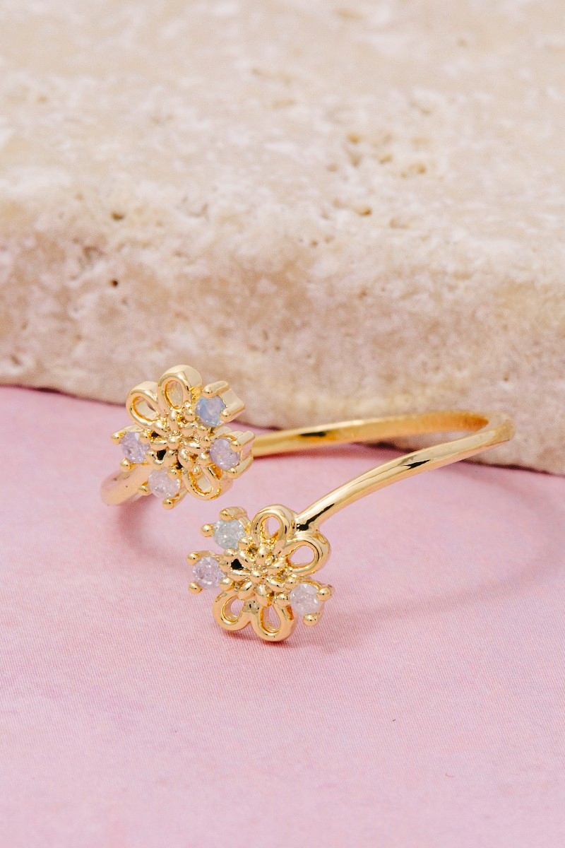 Gold Dipped Flower Twist Open Band Ring