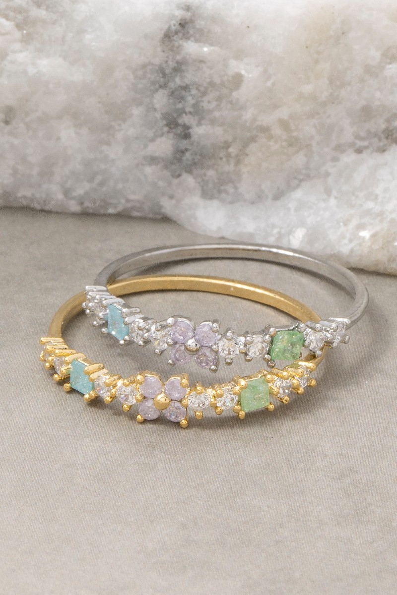 Cz Flower Studded Delicate Ring
