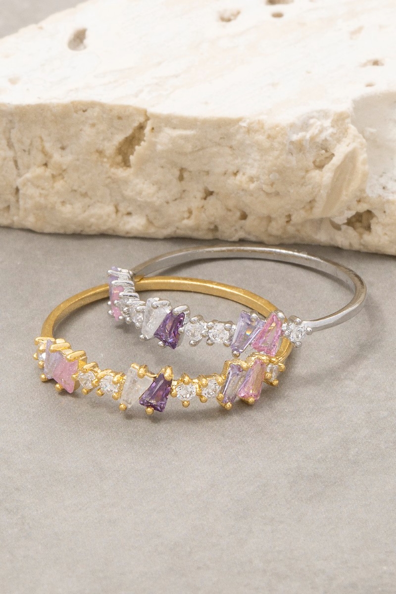 Multi Colored Studded Cz Band Ring