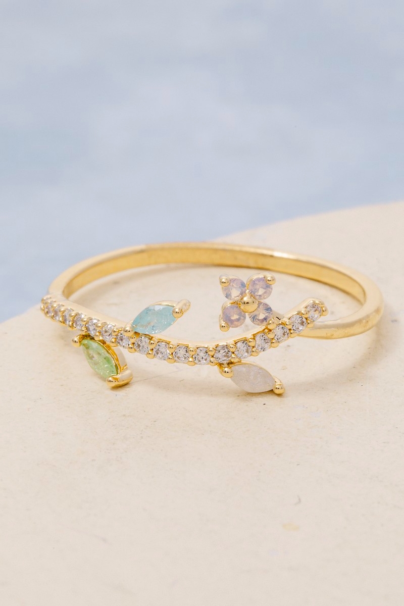 Cz Flower Leaf Band Ring