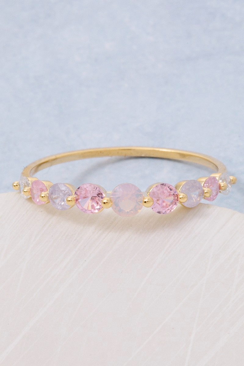 Gold Dipped Pink Cz Studded Ring