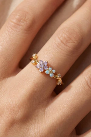 Gold Dipped Cz Wavy Flower Studded Ring