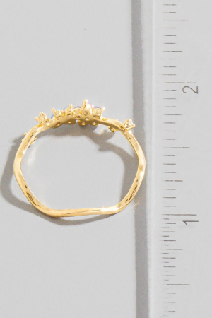 Gold Dipped Cz Wavy Flower Studded Ring