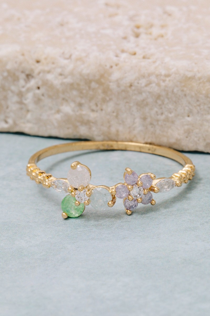 Gold Dipped Floral Cz Studded Ring