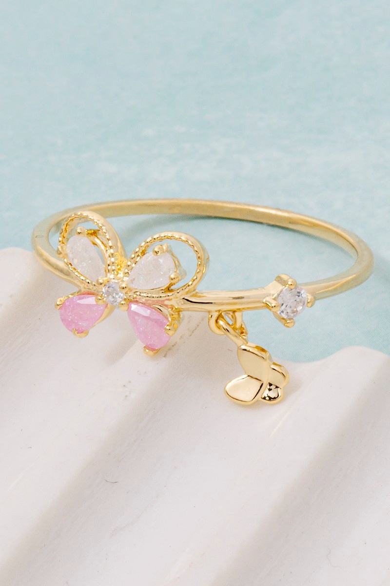 Gold Dipped Pink Cz Butterfly Ring