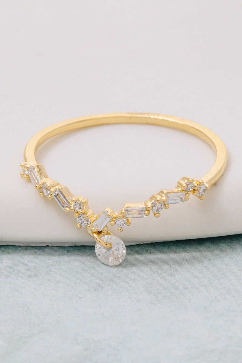 Gold Dipped Baguette Cz Studded Ring