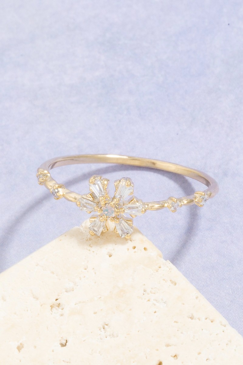 Gold Dipped Cz Flower Ring