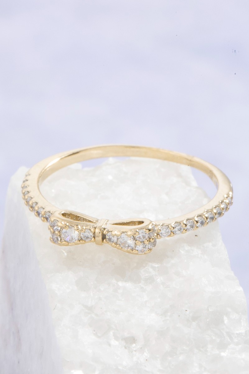 Gold Dipped Cz Ribbon Bow Ring