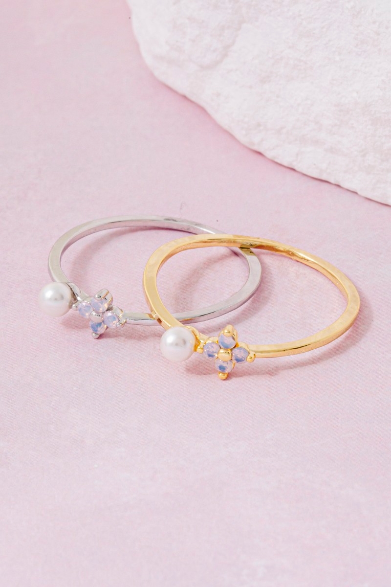 Gold Dipped Pearl & Cz Cluster Ring