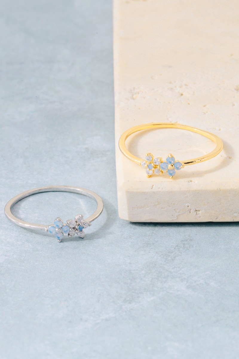 Gold Dipped Cz Double Flower Ring