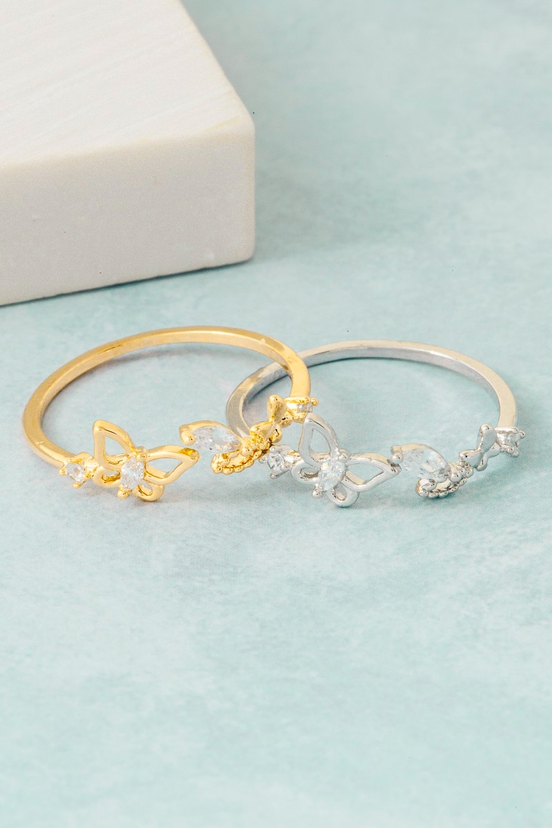 Gold Dipped Cz Butterfly Open Ring