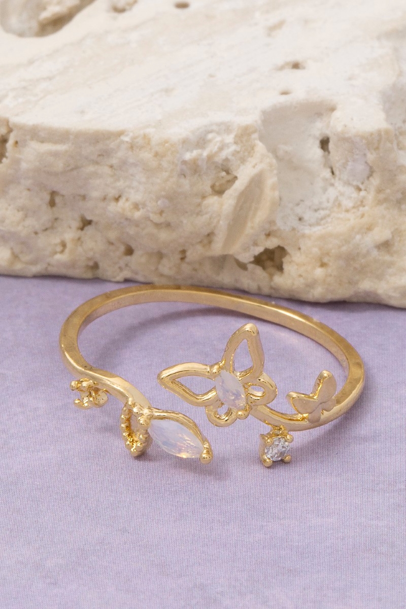 Gold Dipped Cz Butterfly Leaf Ring