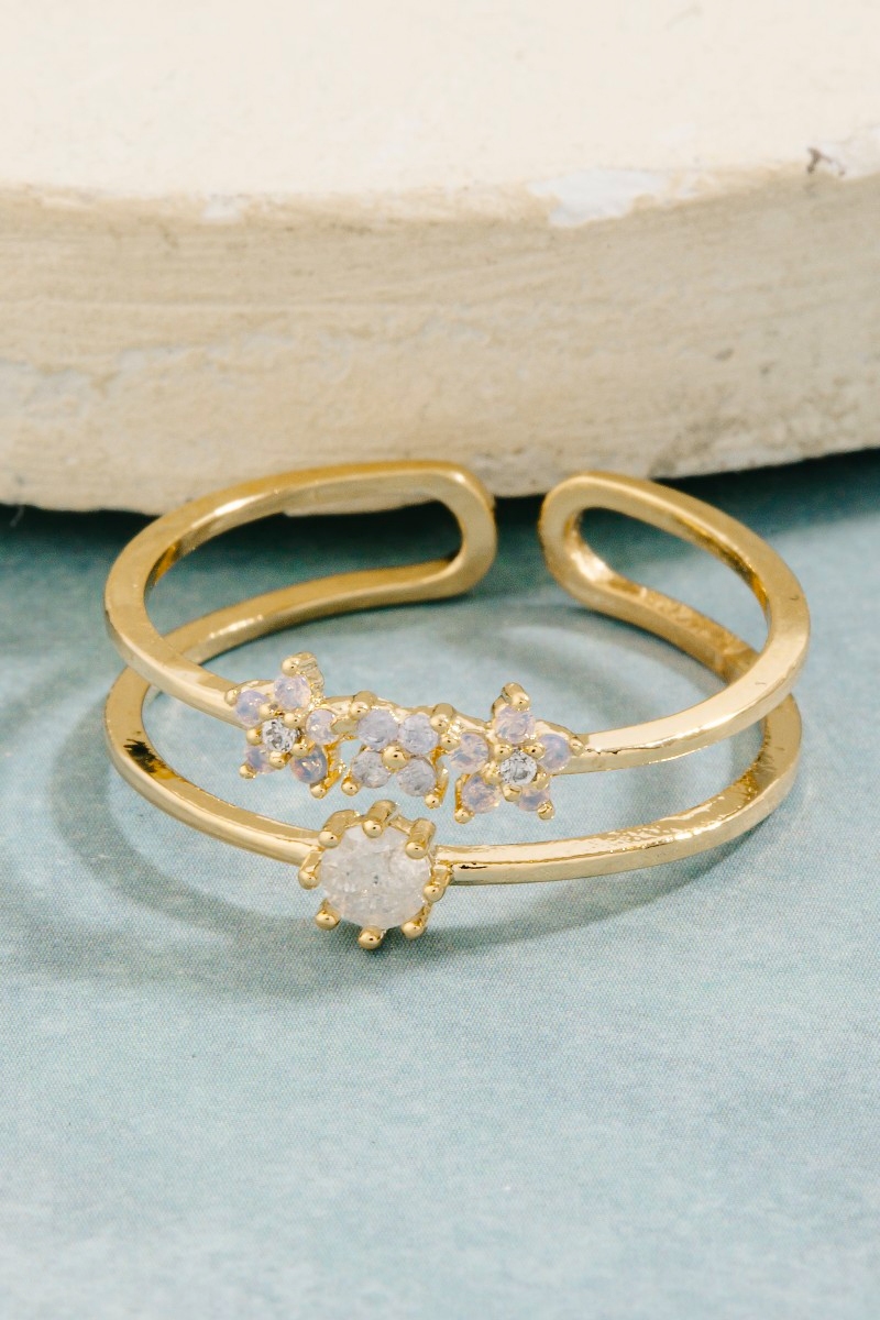 Gold Dipped Cz Cluster Double Band Ring