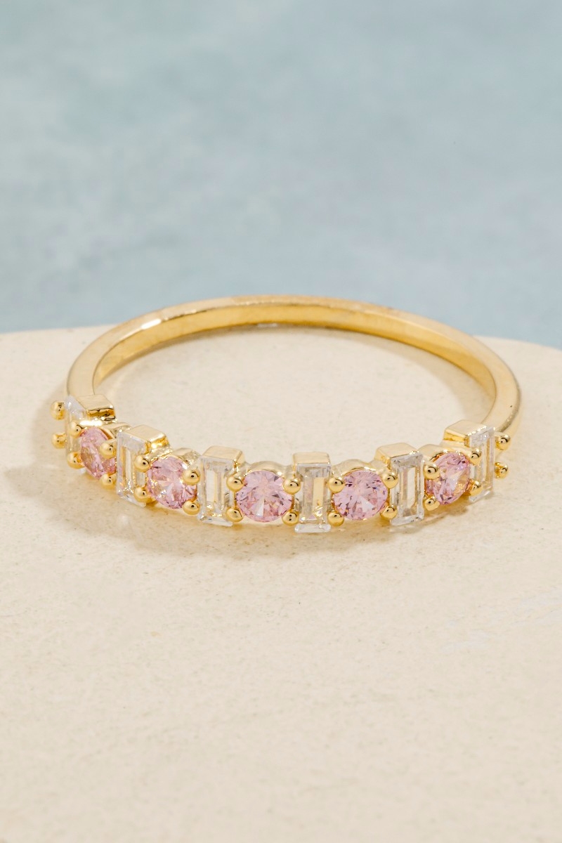 Gold Dipped Cz And Baguette Band Ring