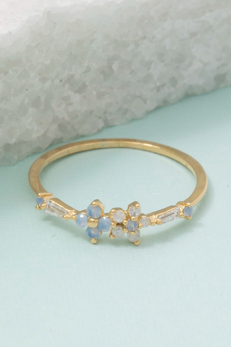 Gold Dipped Cz Double Flower Ring