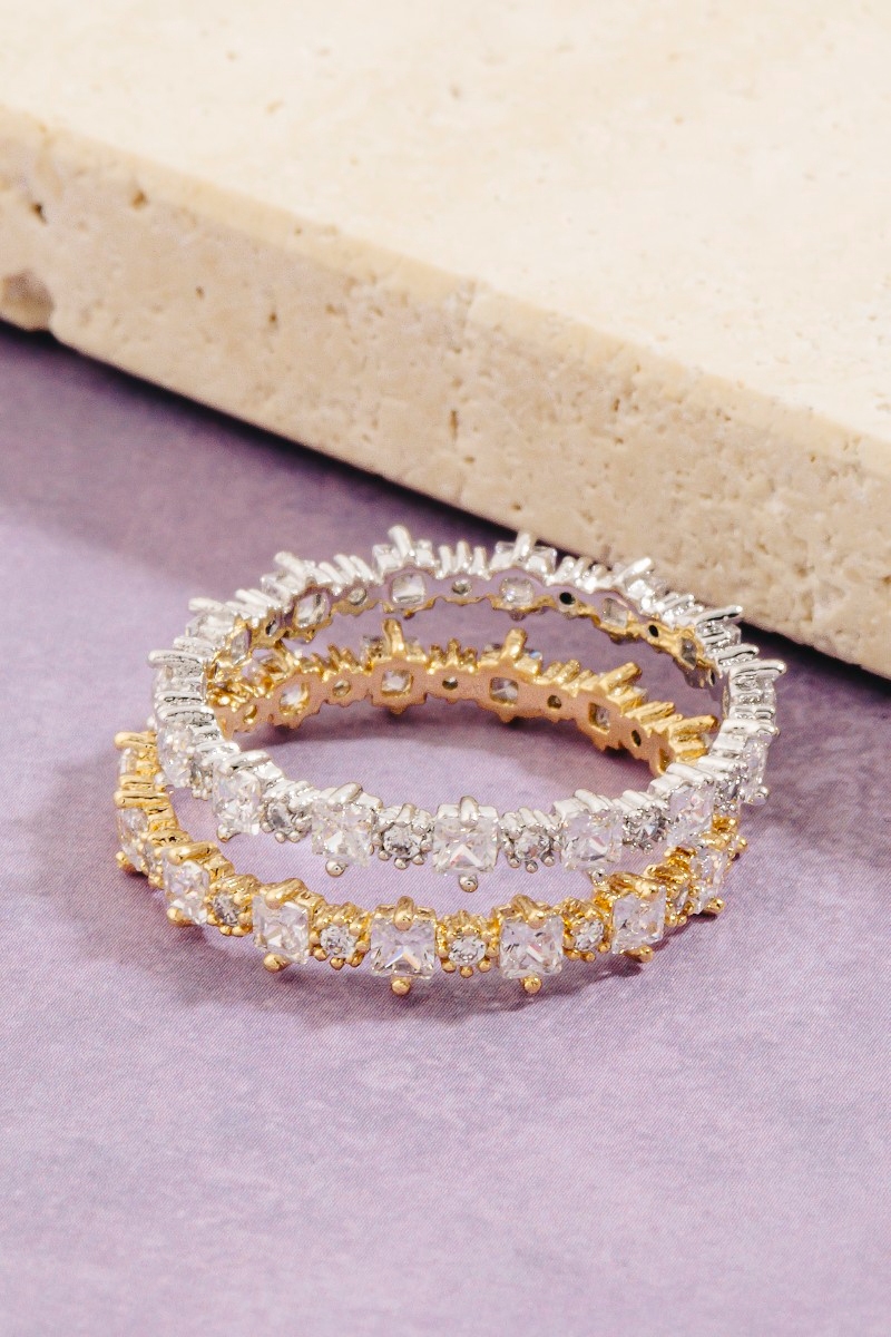 Gold Dipped Cz Square Eternity Band Ring