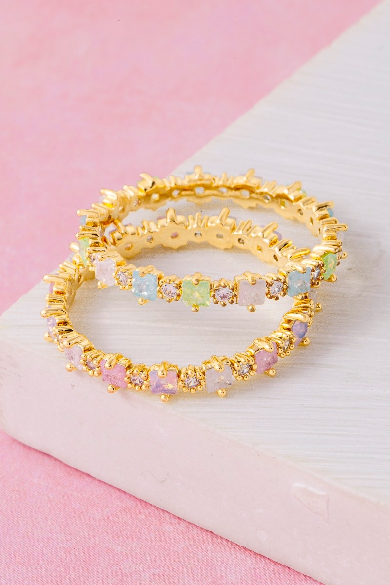 Gold Dipped Square Cz Studded Ring